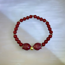 Load image into Gallery viewer, Cinnabar Double Fish Beads Bracelet 紫金砂朱砂双鱼手串
