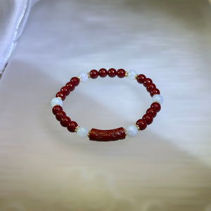 Cinnabar White Jade Beads Bracelet 紫金砂朱砂细糯种白色翡翠手串