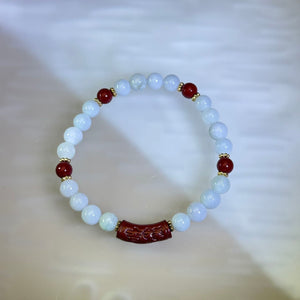 Cinnabar White Jade Beads Bracelet 紫金砂朱砂细糯种白色翡翠手串