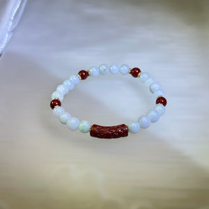 Cinnabar White Jade Beads Bracelet 紫金砂朱砂细糯种白色翡翠手串