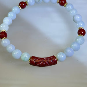 Cinnabar White Jade Beads Bracelet 紫金砂朱砂细糯种白色翡翠手串