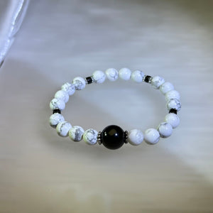 Hawlite Obsidian Beads Bracelet 白松石黑曜石手串