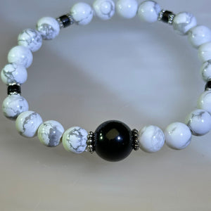 Hawlite Obsidian Beads Bracelet 白松石黑曜石手串