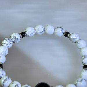 Hawlite Obsidian Beads Bracelet 白松石黑曜石手串