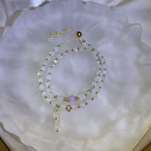 Moonstone Purple Kunzite Beads Bracelet 冰长石月光石紫锂辉珠链手链