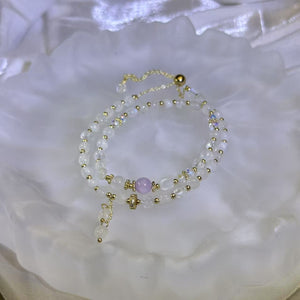 Moonstone Purple Kunzite Beads Bracelet 冰长石月光石紫锂辉珠链手链