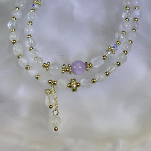 Moonstone Purple Kunzite Beads Bracelet 冰长石月光石紫锂辉珠链手链