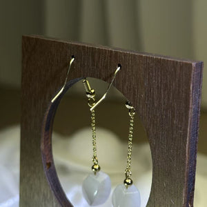 14K Gold Filled Cream Nephrite Earrings 和田玉青白玉14K注金耳钩