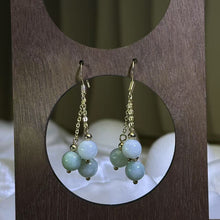 Load image into Gallery viewer, 14K Gold Filled Green Jade Earrings 糯种豆色翡翠14K注金耳钩
