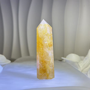 Yellow Hematoid Quartz Pointed Tower 黄胶花水晶单尖六棱柱