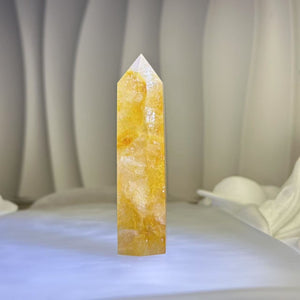 Yellow Hematoid Quartz Pointed Tower 黄胶花水晶单尖六棱柱