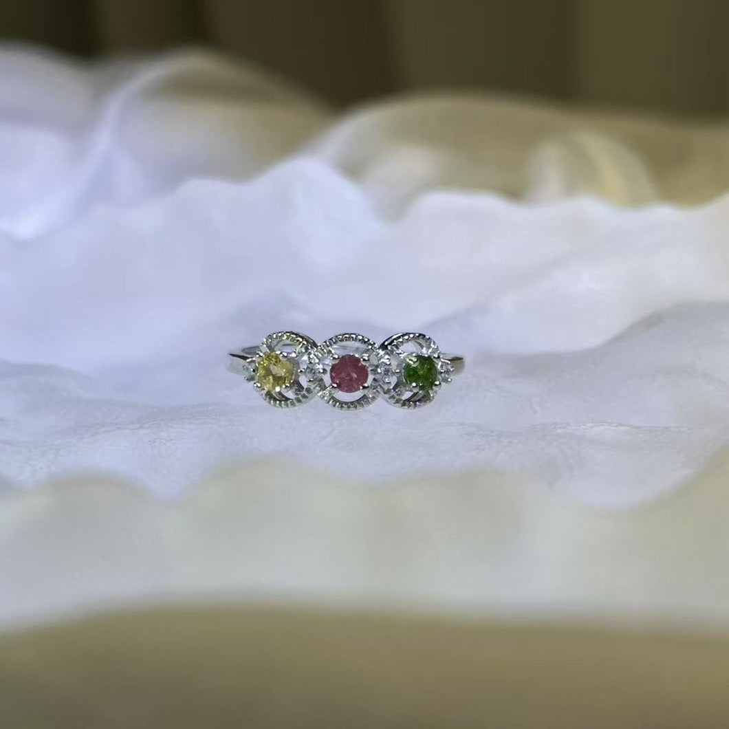 Rainbow Tourmaline Adjustable Ring 彩虹碧玺镶嵌活口戒指