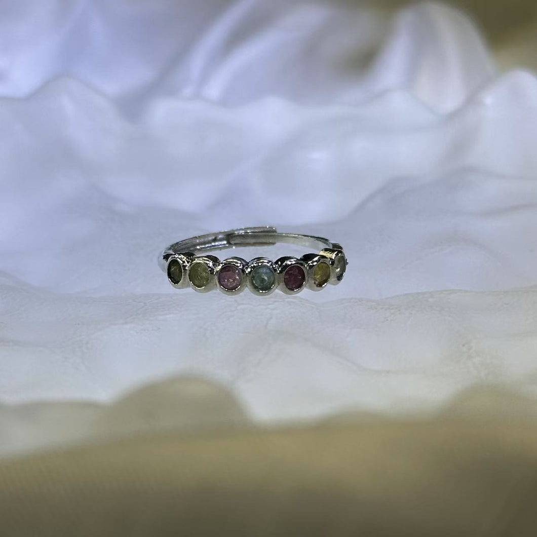 Rainbow Tourmaline Adjustable Ring 彩虹碧玺镶嵌活口戒指