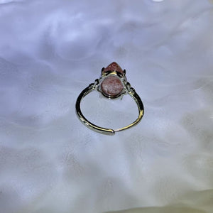 Red Strawberry Quartz Adjustable Ring 红色草莓晶镶嵌活口戒指