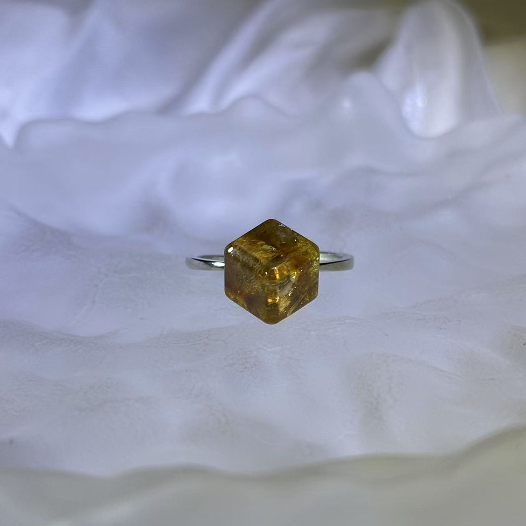 Citrine Cube Adjustable Ring 黄水晶方糖镶嵌活口戒指