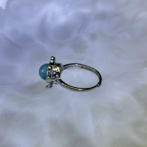 Green Moss Agate Fish Adjustable Ring 绿色水草玛瑙镶嵌小鱼活口戒指