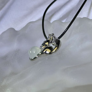 Moonstone Squirrel Pendant Necklace 冰长石月光石镶嵌小松鼠吊坠项链