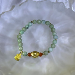 Green Jade Beads Bracelet 糯种豆色翡翠手串