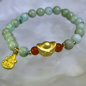 Green Jade Beads Bracelet 糯种豆色翡翠手串