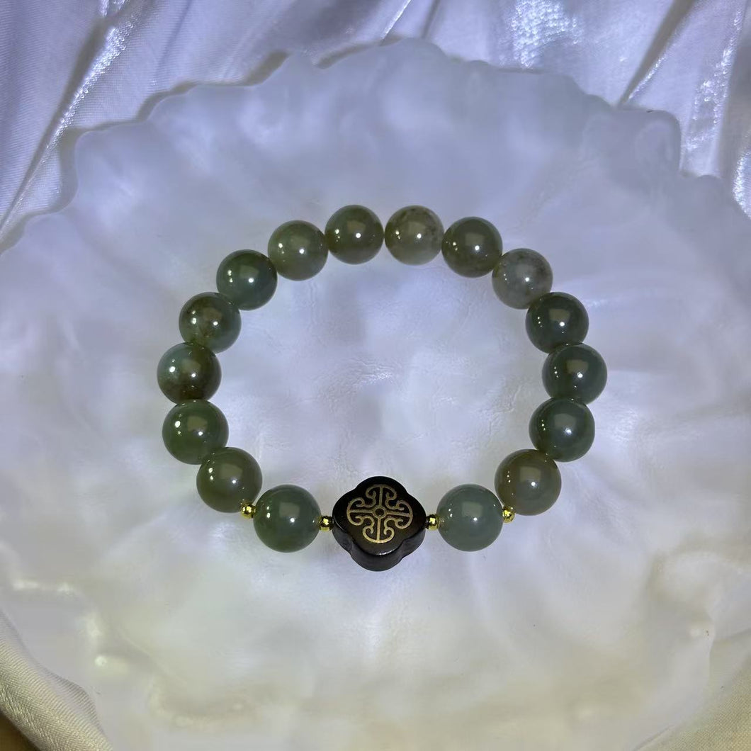 Green Nephrite Blackwood Beads Bracelet 和田玉青玉黑檀手串