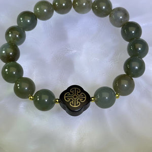 Green Nephrite Blackwood Beads Bracelet 和田玉青玉黑檀手串