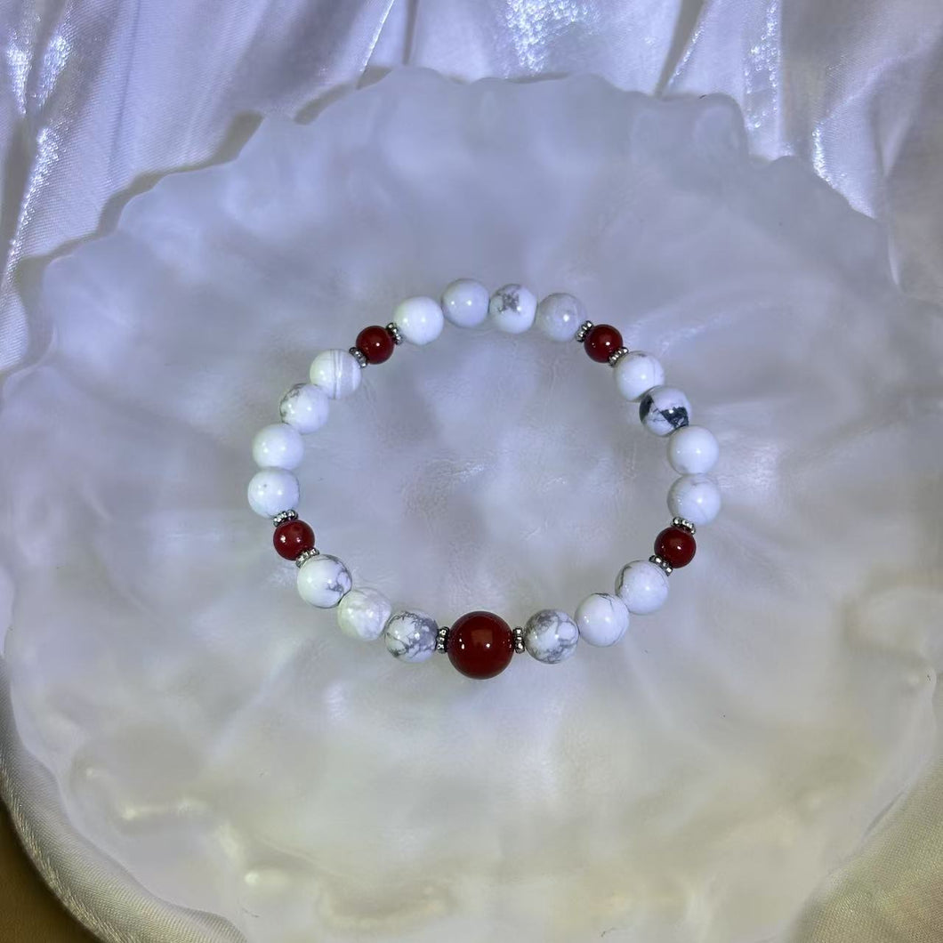 Howlite Cinnabar Beads Bracelet 白松石紫金砂朱砂手串