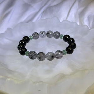 Black Tourmalined Quartz Black Tourmaline Beads Bracelet 黑发晶黑碧玺手串