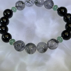 Black Tourmalined Quartz Black Tourmaline Beads Bracelet 黑发晶黑碧玺手串