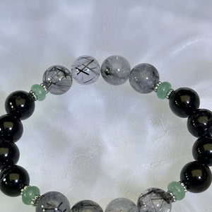 Black Tourmalined Quartz Black Tourmaline Beads Bracelet 黑发晶黑碧玺手串