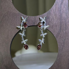 Load image into Gallery viewer, 925 Silver Ruby Garnet Butterflies Earrings 酒红石榴石镶嵌蝴蝶银耳钉
