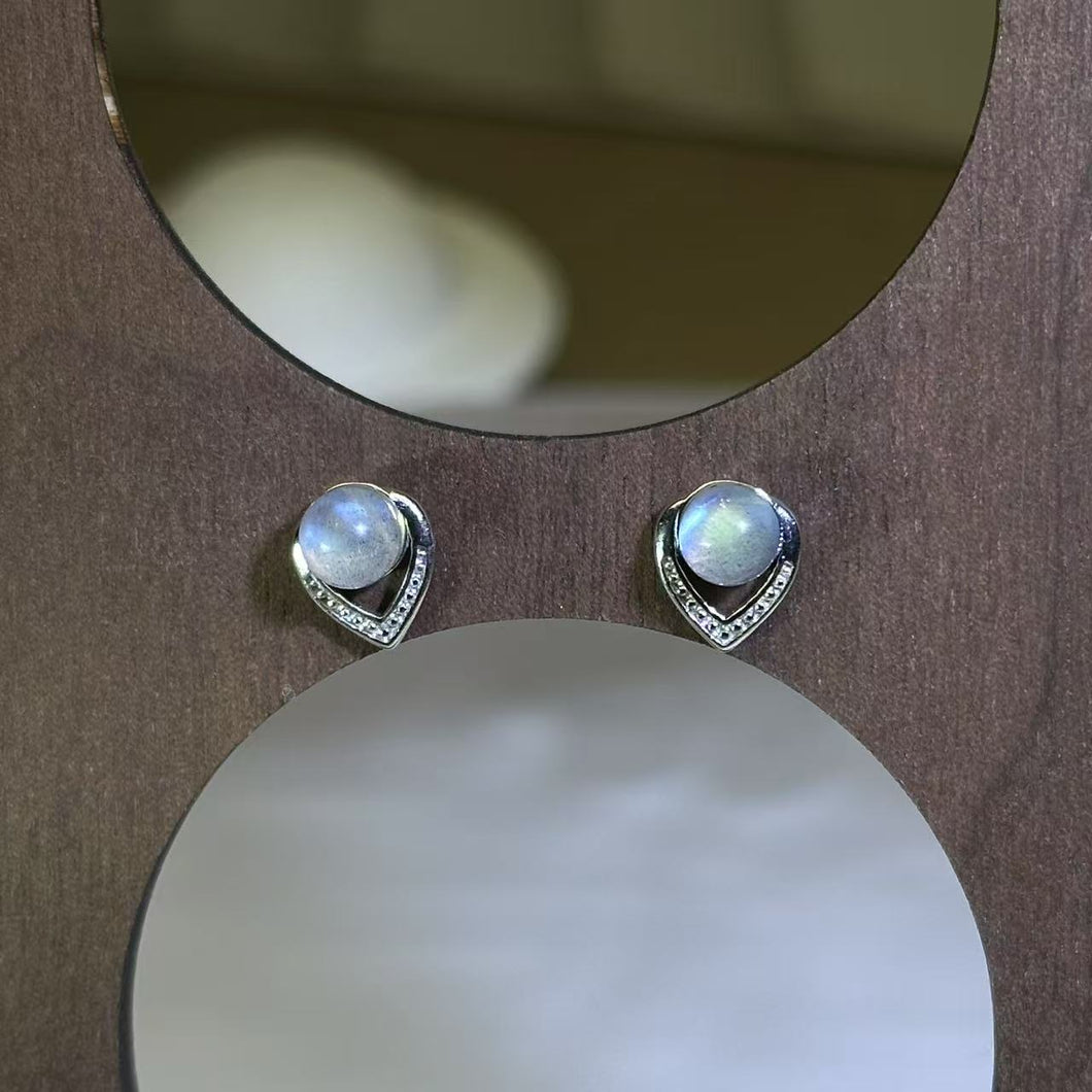 925 Silver Labradorite Earrings 拉长石灰月光石镶嵌银耳钉