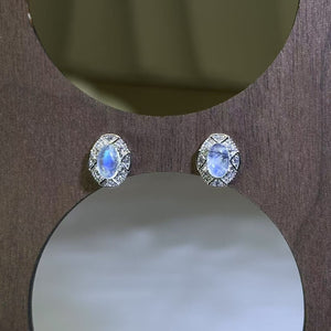 925 Silver Moonstone Earrings 冰长石月光石镶嵌银耳钉