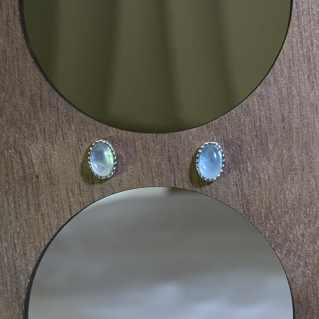 925 Silver Aquamarine Earrings 海蓝宝镶嵌银耳钉