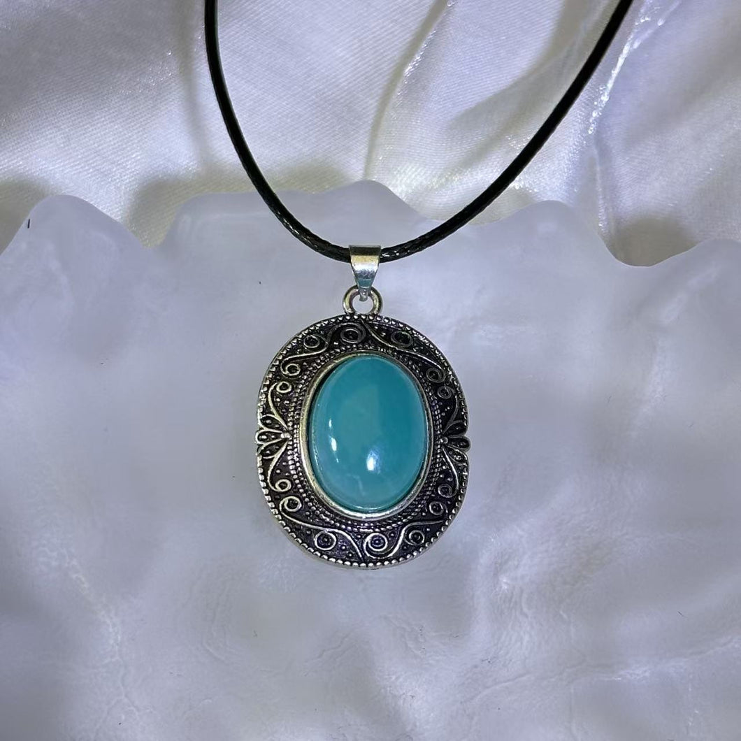 Amazonite Pendant Necklace 天河石镶嵌吊坠项链