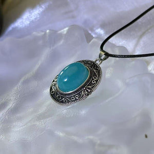 Amazonite Pendant Necklace 天河石镶嵌吊坠项链