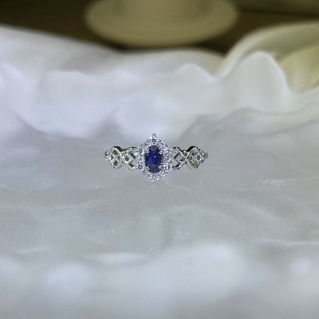 Blue Sapphire Adjustable Ring 蓝色蓝宝石镶嵌活口戒指