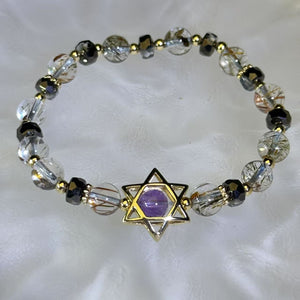 Amethyst Copper Rutilated Quartz Beads Bracelet 紫水晶铜发晶水晶手串