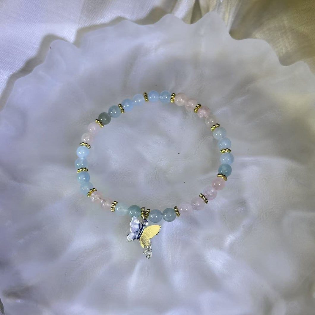 Morganite Aquamarine Beads Bracelet 摩根石海蓝宝手串