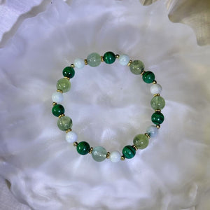 Malachite Green Prehnite Green Jade Beads Bracelet 孔雀石绿色葡萄石糯种豆色翡翠手串