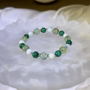 Malachite Green Prehnite Green Jade Beads Bracelet 孔雀石绿色葡萄石糯种豆色翡翠手串