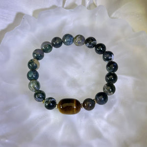 Green Moss Agate Yellow Tiger's Eye Beads Bracelet 绿色水草玛瑙黄色虎眼石手串