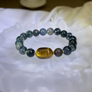 Green Moss Agate Yellow Tiger's Eye Beads Bracelet 绿色水草玛瑙黄色虎眼石手串