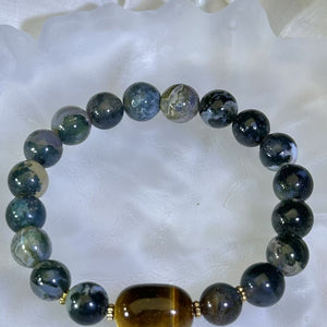 Green Moss Agate Yellow Tiger's Eye Beads Bracelet 绿色水草玛瑙黄色虎眼石手串