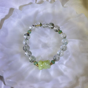 Green Phantom Quartz Green Serpentine Teddy Bear Beads Bracelet 绿色幽灵水晶绿色岫玉小熊手串