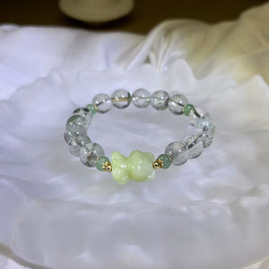 Green Phantom Quartz Green Serpentine Teddy Bear Beads Bracelet 绿色幽灵水晶绿色岫玉小熊手串