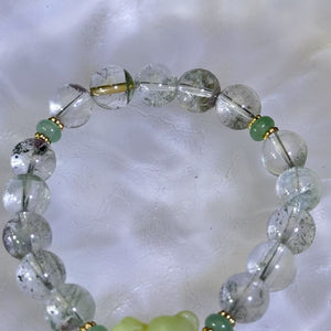 Green Phantom Quartz Green Serpentine Teddy Bear Beads Bracelet 绿色幽灵水晶绿色岫玉小熊手串