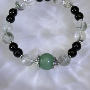 Green Phantom Quartz Obsidian Beads Bracelet 绿色幽灵水晶黑曜石手串