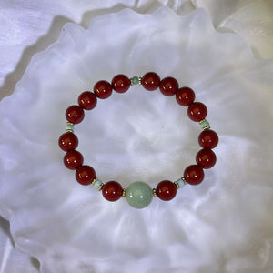 Green Jade Cinnabar Beads Bracelet 糯种油青翡翠紫金砂朱砂手串