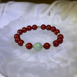 Green Jade Cinnabar Beads Bracelet 糯种油青翡翠紫金砂朱砂手串