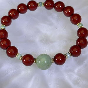 Green Jade Cinnabar Beads Bracelet 糯种油青翡翠紫金砂朱砂手串